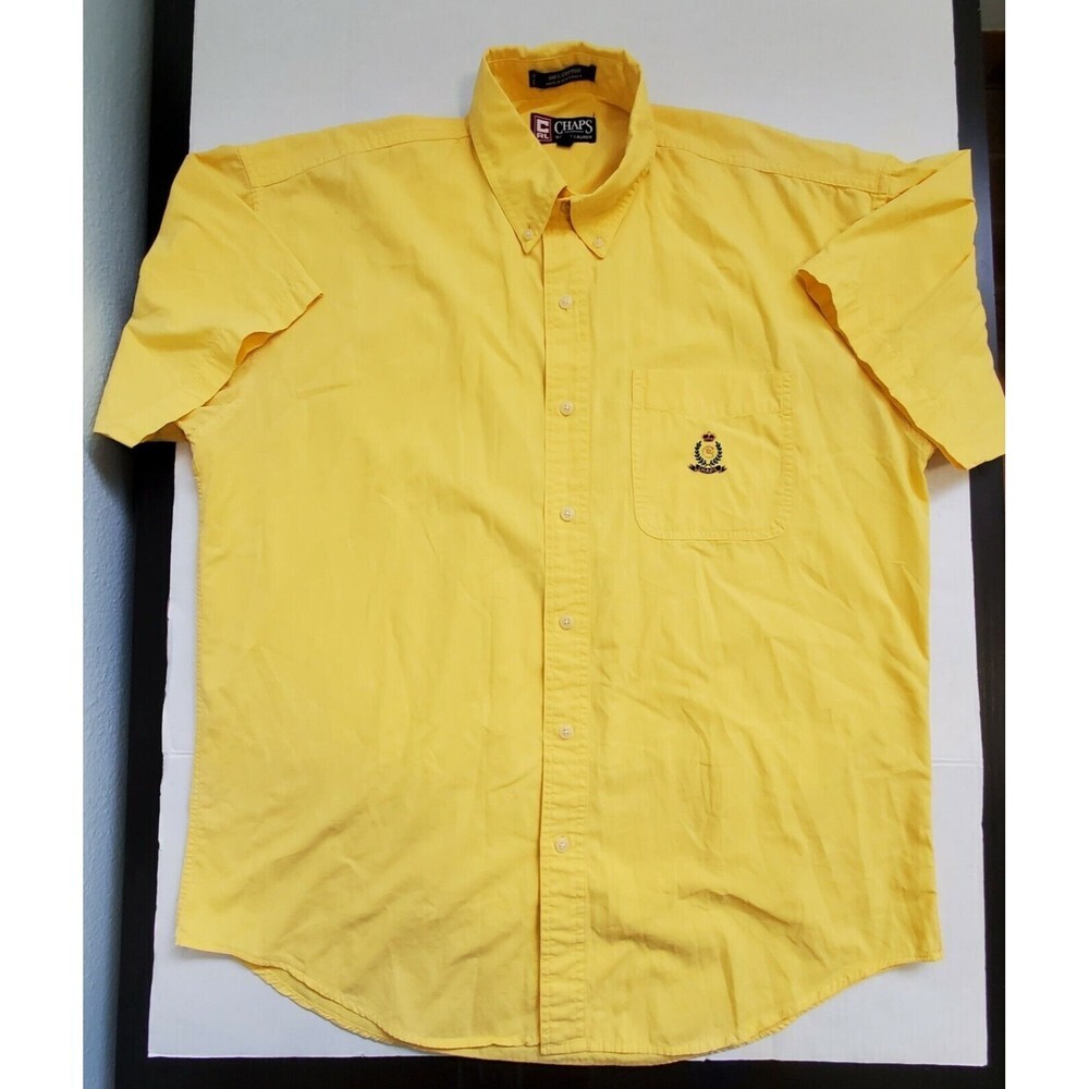 Vintage Chaps Ralph Lauren‎ Button Up Shirt Logo Pocket Yellow Mens size Large